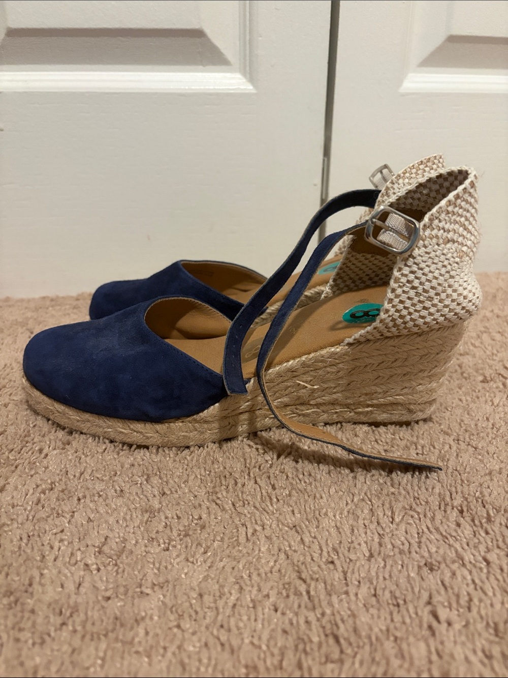 Rue21 Navy Closed-Toe Espadrille Wedge Sandals with Natural Braided Heel